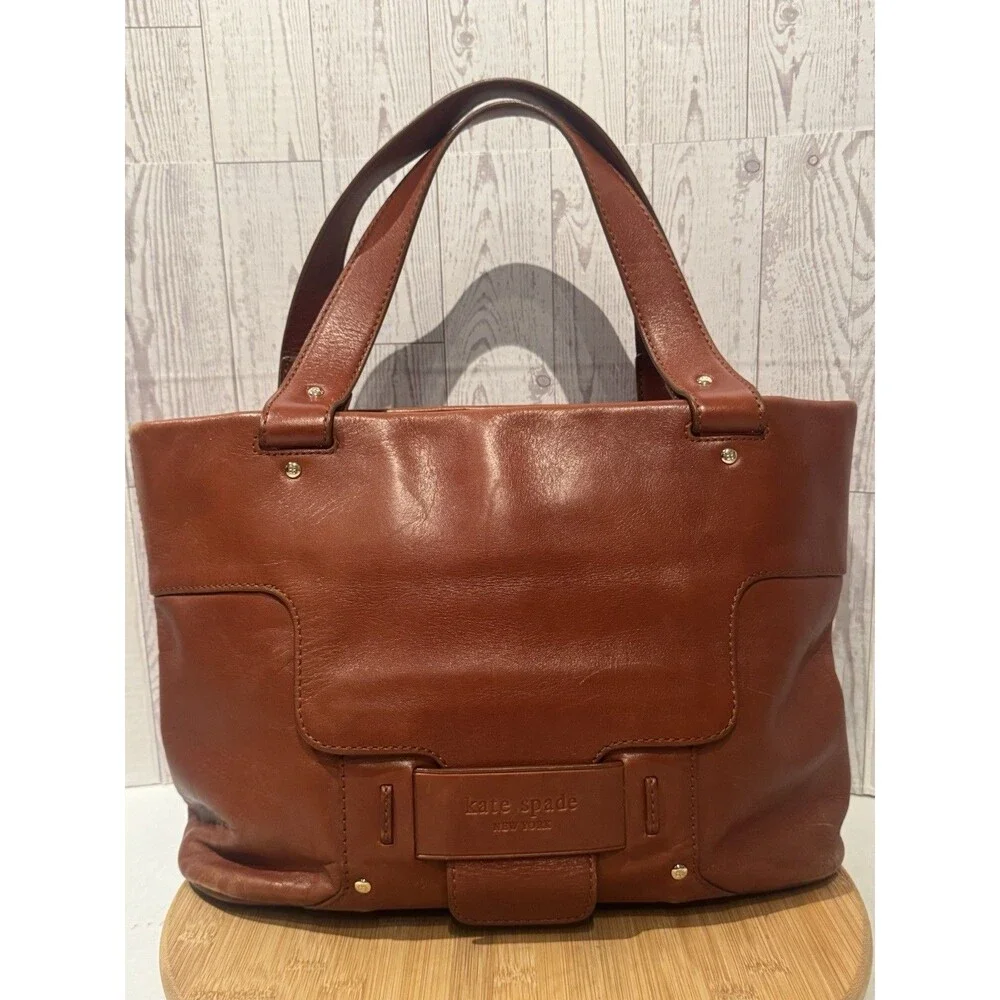 Vintage Kate Spade saddle brown leather tote Shoulder Bag purse Medium 15x10